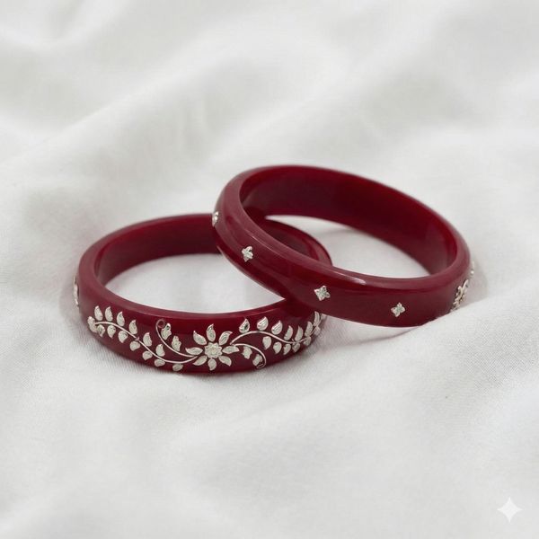 Rajasi Floral Silver Kada Set