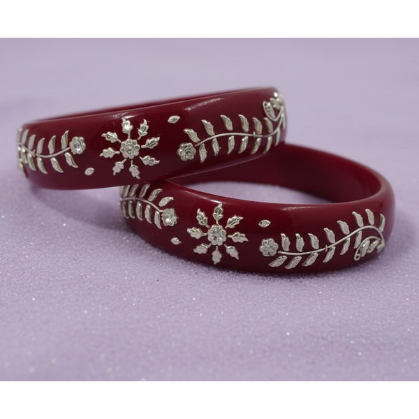 Saanjh Silver Fern Maroon Bangles