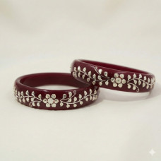 Maroon Heritage Flower Bangles