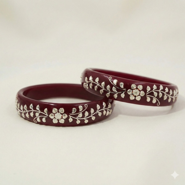 Maroon Heritage Flower Bangles