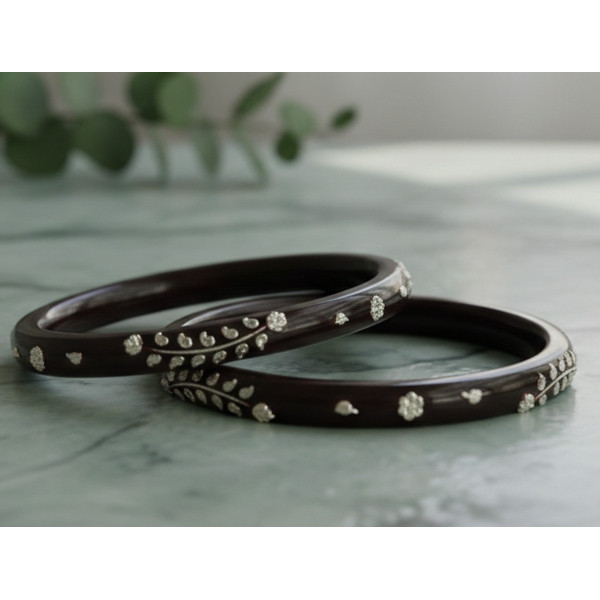 Festive Ruby Red Silver Leaf Bangles