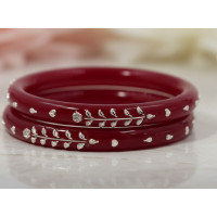 Ruby Blossom Silver Inlay Bangles