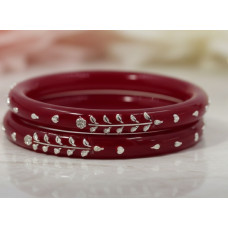 Ruby Blossom Silver Inlay Bangles