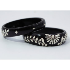 Garnet Glow Silver-Studded Bangles