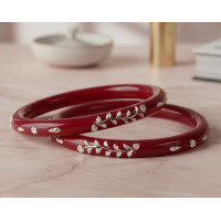 Ruby Red Leaf Motif Traditional Bangles Set
