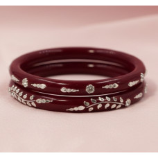 Crimson Elegance Silver Motif Bangles