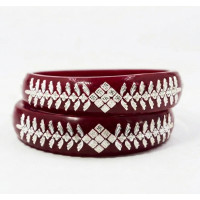 Crimson Elegance Silver Inlay Bangle