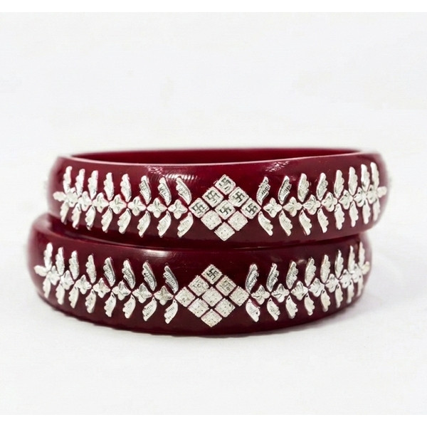 Crimson Elegance Silver Inlay Bangle