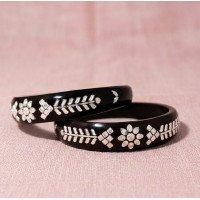 Designer Maroon Lac Bangles with Silver Work