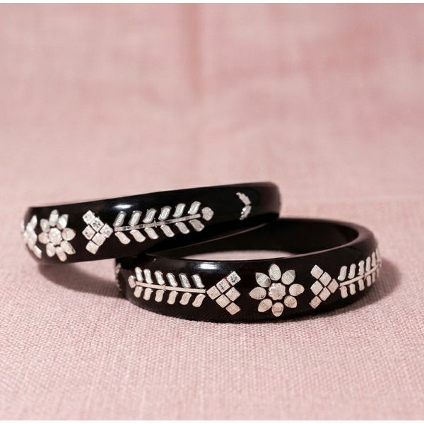 Designer Maroon Lac Bangles with Silver Work