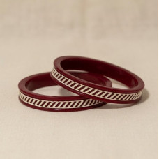 Deep Maroon Enamel Bangles with Silver  Floral Motif Inlay
