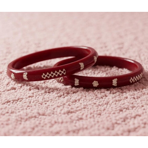 Rani Red Silver Floral Bangles