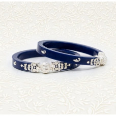 Navy Elegance: Silver-Accented Bangle Set