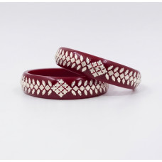 Stylish Maroon and Silver Bangle Bracelet Set