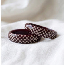 Red Enamel Bangles with Silver Checker Motif