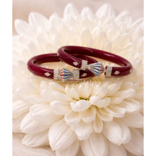 Elegant Maroon Bangles with Silver Blue Accent – Women’s Bracelet Set