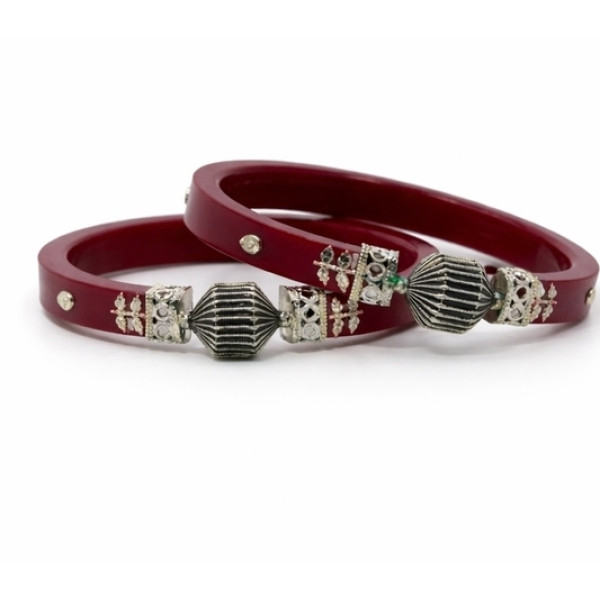 Elegant Maroon Bangles with Silver Accent – Bracelet Set for Women