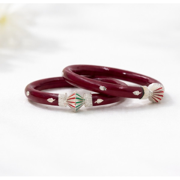 Elegant Maroon Bangles with Silver Red and Green Accent – Bracelet Set