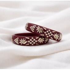 Maroon Resin Bangles with White Floral & Geometric Design