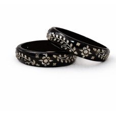 Midnight Bloom Silver Inlay Bangles