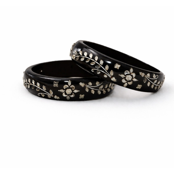 Midnight Bloom Silver Inlay Bangles