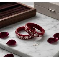 Crimson Leaf Pattern Bangles