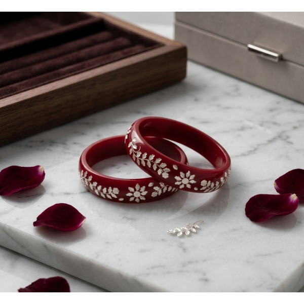 Crimson Leaf Pattern Bangles