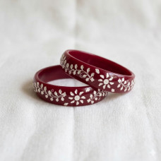 Midnight Blue Floral Silver Bangle