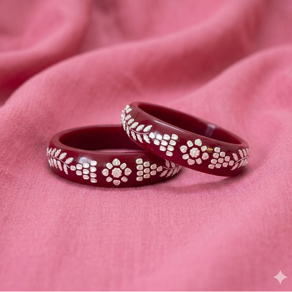 Midnight Silver Inlay Couple pola bangels
