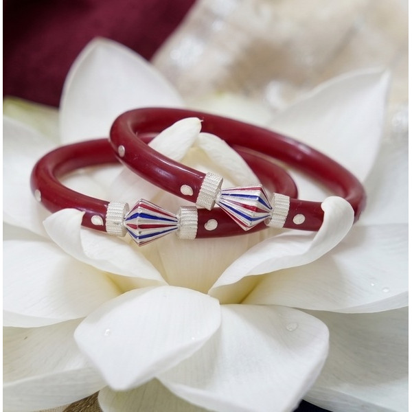 Ruby Bloom Silver Engraved Bangles