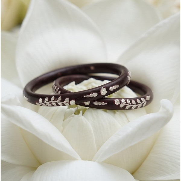 Red Floral Silver Inlay Bangles