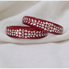 Red Blossom Engraved Bangle Pair