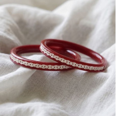 Crimson Vine Silver Inlay Kada