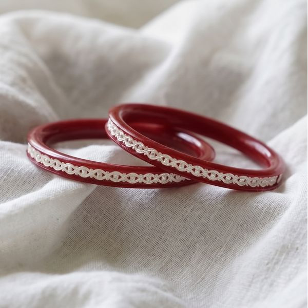 Crimson Vine Silver Inlay Kada