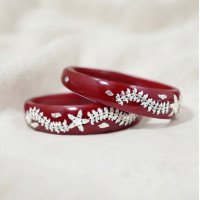Crimson Bloom Silver Pola Bangle,