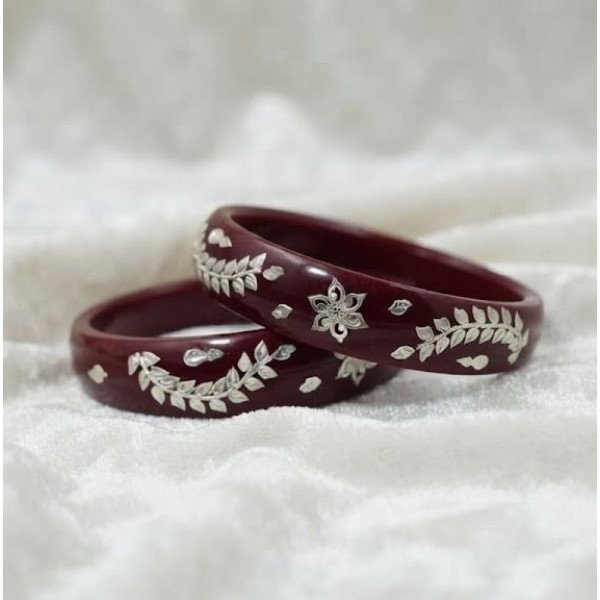 Royal Floral Silver Pola Bangles