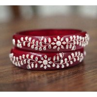 Silver Leaf Designer Red Pola Bangle