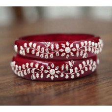 Silver Leaf Designer Red Pola Bangle