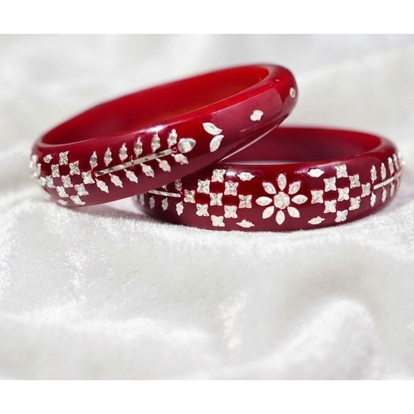 Elegant Silver Leaf Red Pola Bracelet