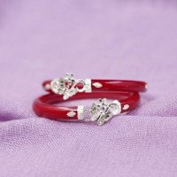 Crimson Floral Silver Pola Bangle