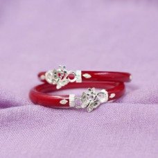 Crimson Floral Silver Pola Bangle