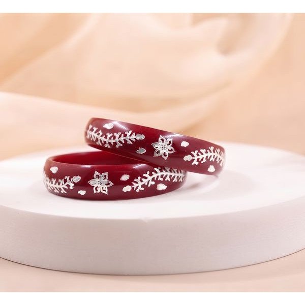 Elegant Red Floral Pola Bracelet Pair