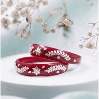 Royal Crimson Silver Pola Bangles