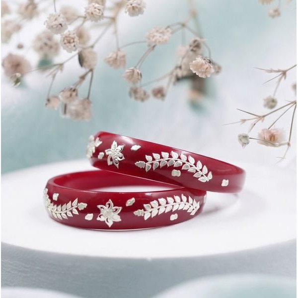 Royal Crimson Silver Pola Bangles