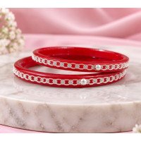 Red Blossom Silver Pola Bangles