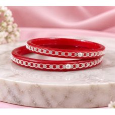 Red Blossom Silver Pola Bangles