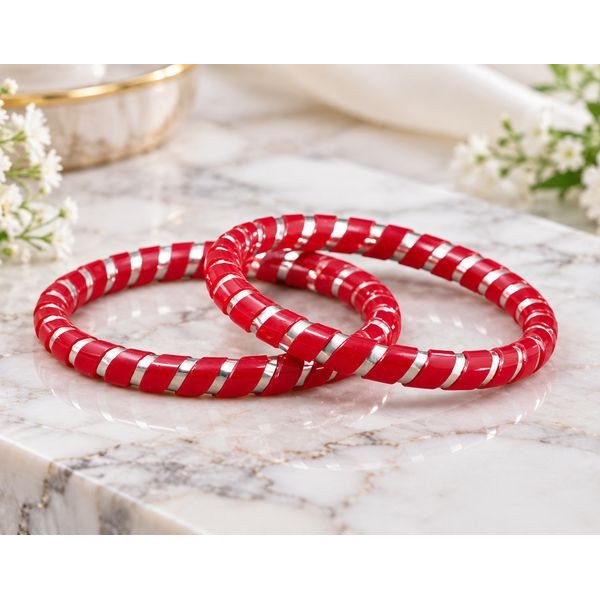 Elegant Maroon Silver Line Bangle