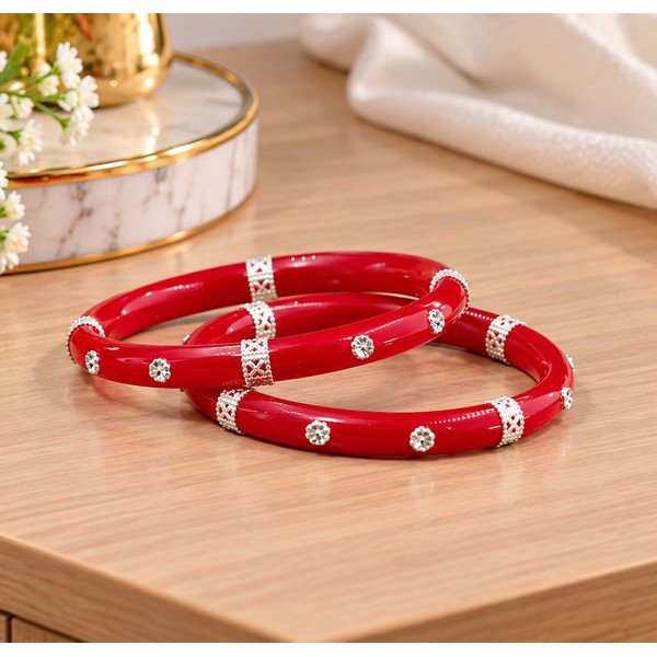 Traditional Maroon Silver Bangle