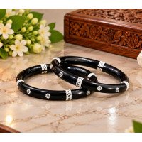 Black Silver Floral Designer Bangle