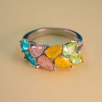 Rainbow Leaf Gemstone Ring